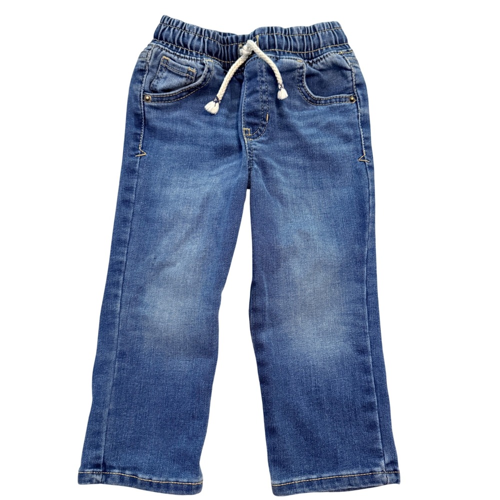 Cat & Jack Straight Leg Jeans Toddler 2T Blue Elastic Drawstring Waist Denim